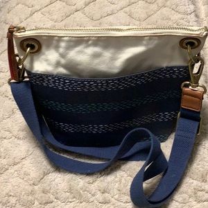 Fossil Keely Bucket Blue Canvas Crossbody Bags